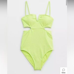 Aerie Shine Pique V Wire Cut Out One Piece Swimsuit